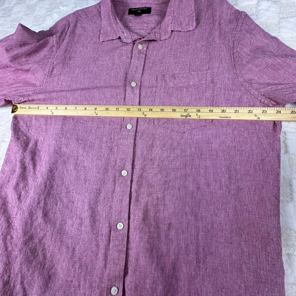 Banana Republic Mens XL Linen Slim Fit Button Down Shirt Red Long Sleeve